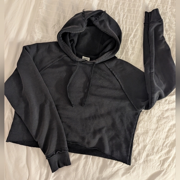 Gymshark Tops - Gymshark Cropped Cotton Blend Hoodie - Raw Edge Hem - Raglan Sleeves